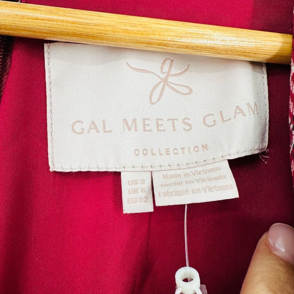 Gal Meets Glam New Red Maroon Plaid Long Puff Sleeve V- Neck Robyn Maxi Dress 2 - Picture 11 of 13